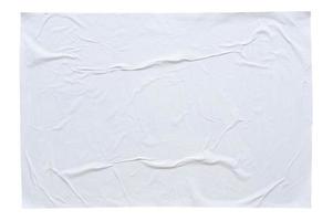 Blank white crumpled and creased sticker paper poster texture isolated on white background photo