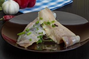 Herring fillet dish view photo