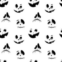 Seamless pattern with emotions halloween pumpkins on white background. Funny faces for scrapbook digital paper, textile print, page fill. Vector illustration