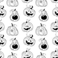Seamless pattern with emotions halloween pumpkins on white background. Cute hand drawn pumpkins. Funny faces for scrapbook digital paper, textile print, page fill. Vector illustration