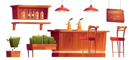 conjunto de iconos de dibujos animados aislados de muebles de bar y cosas vector