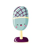 Cartoon microphone for podcast, broadcast, audio record.  Modern device with funny face. Hand drawn design element for podcast channel.  Flat vector illustration.