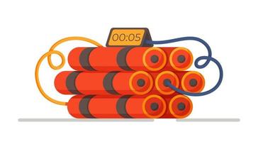 Vector illustration dynamite pack. Red detonating fuse with countdown.