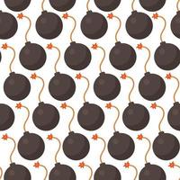 Vector illustration of a bomb pattern. Seamless illustration of black bombs isolated on white background.