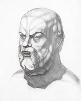 Socrates head hand-drawn by graphite pencil photo