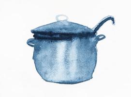 sketch of saucepan with ladle covered with lid photo