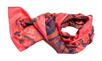 wrapped red silk scarf with abstract pattern photo