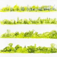 set of sketches of landscape with trees and bushes photo