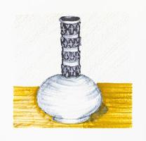 sketch of old empty norwegian pewter vase on paper photo