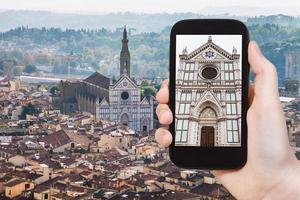 tourist photographs Florence skyline with Basilica photo