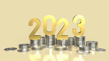 The 2023 gold and coins for business concept 3d rendering photo