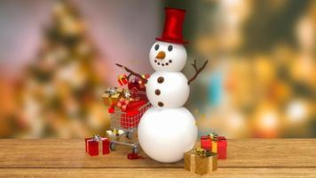 The snowman and shopping cart for holiday concept 3d rendering photo