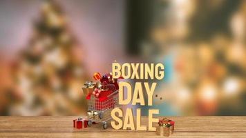 The gift box  and gold text Boxing Day for shopping concept 3d rendering photo