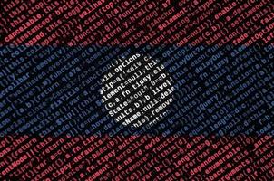 Laos flag  is depicted on the screen with the program code. The concept of modern technology and site development photo