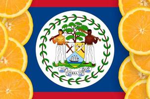 Belize flag  in citrus fruit slices vertical frame photo