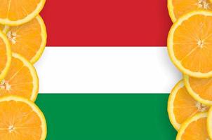 Hungary flag  in citrus fruit slices vertical frame photo