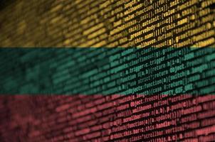 Lithuania flag  is depicted on the screen with the program code. The concept of modern technology and site development photo