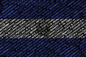 El Salvador flag  is depicted on the screen with the program code. The concept of modern technology and site development photo