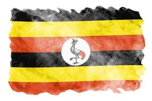 Uganda flag  is depicted in liquid watercolor style isolated on white background photo