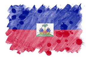 la bandera de haití está representada en un estilo de acuarela líquida aislado en fondo blanco foto