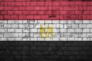 Egypt flag is painted onto an old brick wall photo