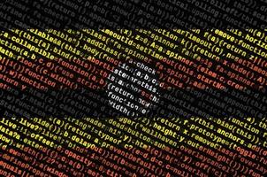 Uganda flag  is depicted on the screen with the program code. The concept of modern technology and site development photo