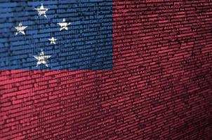 Samoa flag  is depicted on the screen with the program code. The concept of modern technology and site development photo
