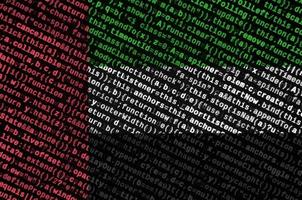 United Arab Emirates flag  is depicted on the screen with the program code. The concept of modern technology and site development photo