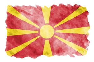 Macedonia flag  is depicted in liquid watercolor style isolated on white background photo