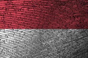 Indonesia flag  is depicted on the screen with the program code. The concept of modern technology and site development photo