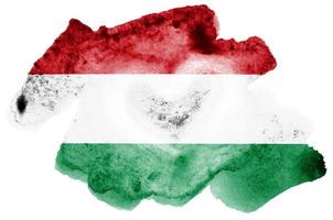 Hungary flag  is depicted in liquid watercolor style isolated on white background photo