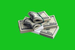 Bundle of US dollar bills isolated on chroma keyer green. Pack of american money with high resolution on perfect green mask photo