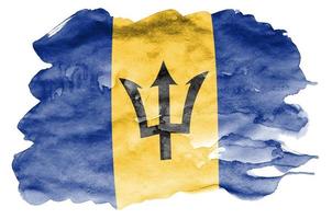 Barbados flag  is depicted in liquid watercolor style isolated on white background photo