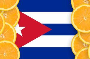 Cuba flag  in citrus fruit slices vertical frame photo