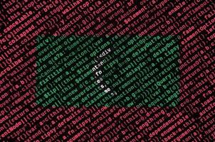 Maldives flag  is depicted on the screen with the program code. The concept of modern technology and site development photo