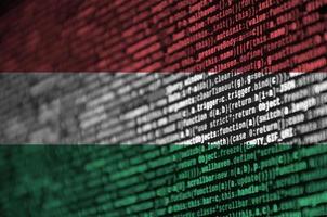 Hungary flag  is depicted on the screen with the program code. The concept of modern technology and site development photo