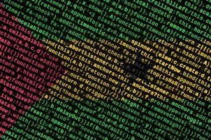 Sao Tome and Principe flag  is depicted on the screen with the program code. The concept of modern technology and site development photo
