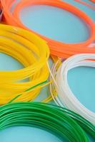 Plastic PLA and ABS filament material for printing on a 3D pen or printer of various colors photo