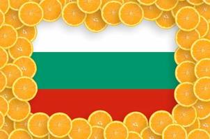 bandera de bulgaria en marco de rodajas de cítricos frescos foto