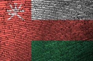 Oman flag  is depicted on the screen with the program code. The concept of modern technology and site development photo