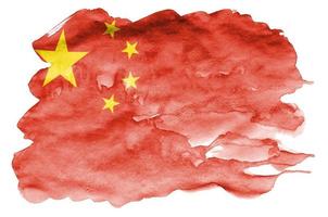 China flag  is depicted in liquid watercolor style isolated on white background photo