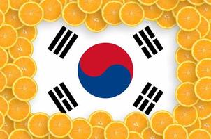 South Korea flag  in fresh citrus fruit slices frame photo