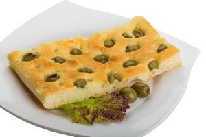 Olive bread on white photo