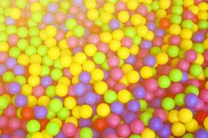 Many colorful plastic balls in a kids' ballpit at a playground. Close up pattern photo