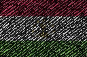 Tajikistan flag  is depicted on the screen with the program code. The concept of modern technology and site development photo