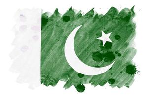 Pakistan flag  is depicted in liquid watercolor style isolated on white background photo