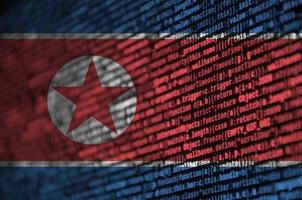 North Korea flag  is depicted on the screen with the program code. The concept of modern technology and site development photo
