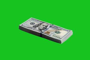 fajo de billetes de dólar estadounidense aislado en verde chroma keyer. paquete de dinero americano con alta resolución en máscara verde perfecta foto