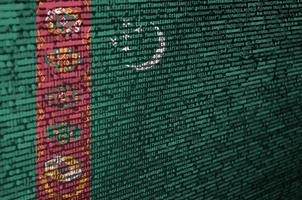 Turkmenistan flag  is depicted on the screen with the program code. The concept of modern technology and site development photo