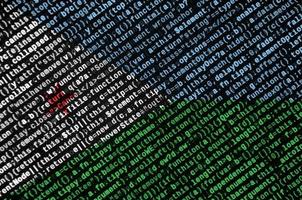 Djibouti flag  is depicted on the screen with the program code. The concept of modern technology and site development photo
